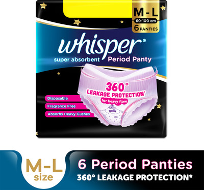 Whisper Super Absorbent , 360 Leakage Protection for Heavy Flow Period Panty M-L Sanitary Pad(Pack of 6)