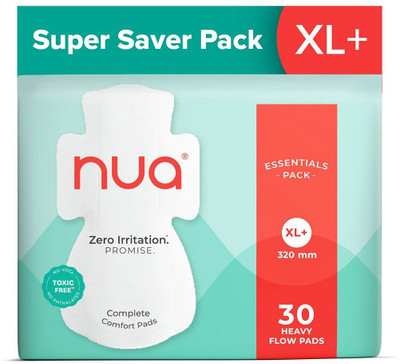 Nua Complete Comfort 30 Heavy Flow XL+ | Essentials Pack | 4X Comfort Sanitary Pad(Pack of 30)