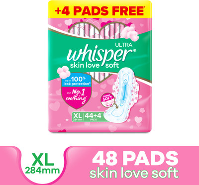 Whisper ULTRA SKIN LOVE SOFT XL, COTTONY SOFT Sanitary Pad(Pack of 48)