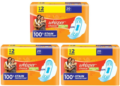 Whisper choice 20+20+20 REGULAR with Wings Sanitary Pad(Pack of 3)