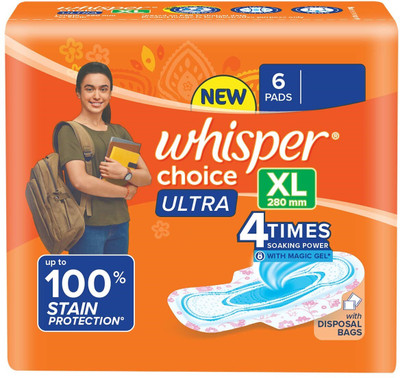 Whisper CHOICE ULTRA XL, UPTO 100% STAIN PROTECTION ALL DAY Sanitary Pad(Pack of 6)