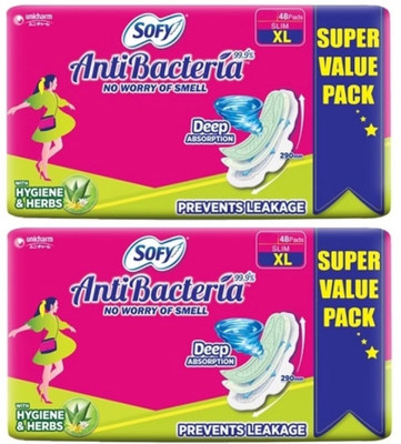 SOFY Anti Bacteria Extra Long XL - 48+48 Counts ( Pack Of 2 ) Sanitary Pad(Pack of 2)