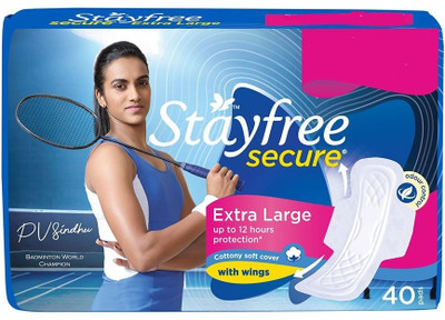 STAYFREE Secure Extra Large Cottony Soft Cover With Wings - 40 Pads Sanitary Pad