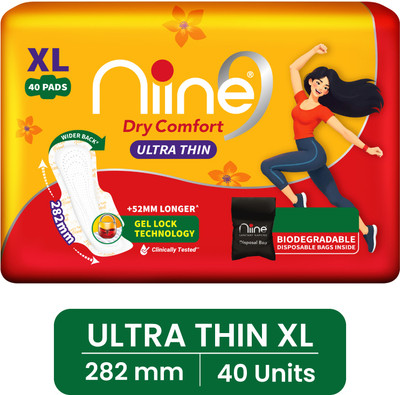 niine Dry Comfort Ultra Thin XL | Fluid Lock Gel Technology & Disposable Bags Inside Sanitary Pad(Pack of 40)