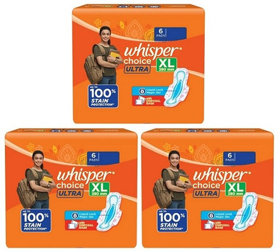 Whisper choice ultra 6x3 280mm XL with Wings Sanitary Pad(Pack of 3)
