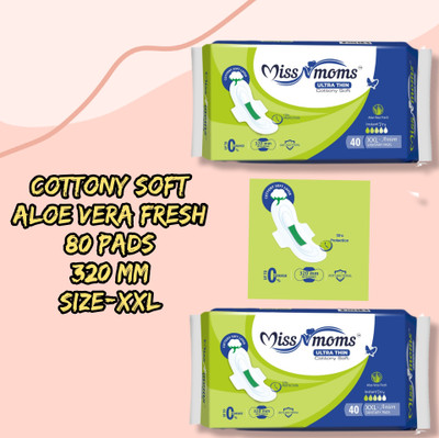 MISS N MOMS PREMIUM QUALITY ALOE VERA FRESH ULTRA THIN COTTON SANITARY PAD (PACK OF 80) Sanitary Pad(Pack of 80)