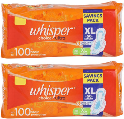 Whisper choice ultra +50 mm Longer XL - 20x2 Pcs Sanitary Pad(Pack of 2)