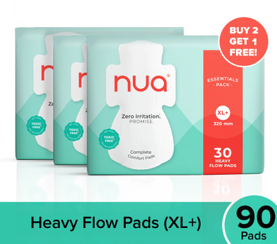 Nua Ultra Safe Heavy Flow -XL+ | SUPER SAVER PACK | Buy 2 Get 1 Free Sanitary Pad(Pack of 90)