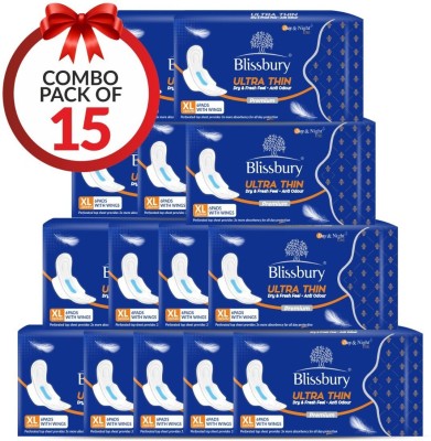 Blissbury Naturally Soft Ultra Thin XXL Sanitary Pads - Pack of 15( 90 Pieces ) Sanitary Pad(Pack of 15)