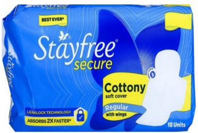 STAYFREE SECURE COTTONY SOFT COVER 18 REGULAR WITH WINGS Sanitary Pad(Pack of 18)