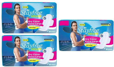 STAYFREE secure Dry Cover Extra Large XL 274 mm - 18x3 Pcs Sanitary Pad(Pack of 3)