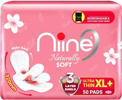 niine Naturally Soft Ultra Thin XL+Disposable Bag inside, 3Layer Shield for Heavy Flow Sanitary Pad(Pack of 50)