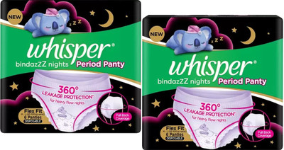 Whisper Bindazzz Nights Period Panties Sanitary Pad (Pack of 6+6) Sanitary Pad (Pack of 12)