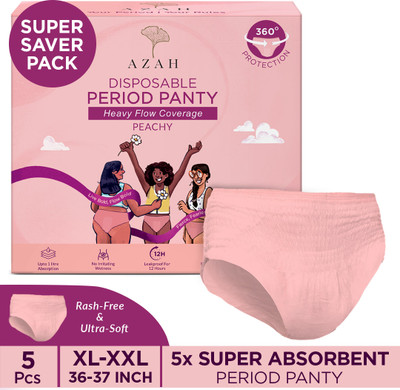 AZAH Disposable Period Panties| Peachy New Look | Heavy Flow Coverage | XL-XXL | Sanitary Pad(Pack of 5)