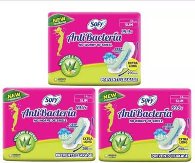 SOFY ANTIBACTERIA EXTRA LONG XL - 14+14+14 PADS Sanitary Pad(Pack of 3)