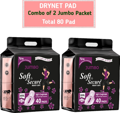 soft & secure JUMBO DRY MAXI PAD COMBO OF 2 PACK Sanitary Pad(Pack of 80)