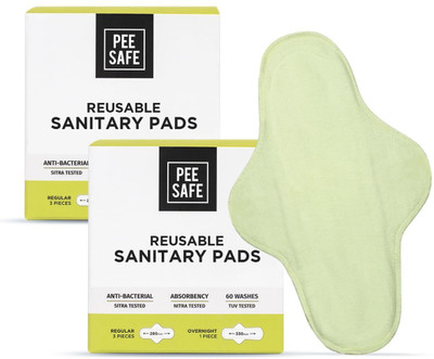 Pee Safe Reusable Sanitary Pads (6 Regular Pads + 2 Overnight Pads) Sanitary Pad(Pack of 8)