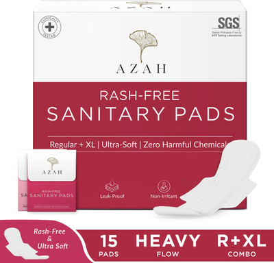 AZAH Rash-Free Napkins R+XL for Heavy Flow | Leak Proof & Cottony Soft|Disposal Bags Sanitary Pad(Pack of 15)