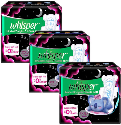 Whisper bindazzz night koala soft xxxl 4+4+4 pads 12 Sanitary Pad(Pack of 12)