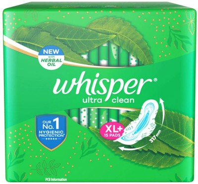 Whisper Ultra Clean Sanitary Pads for Women, XL+ 15 Sanitary Pad