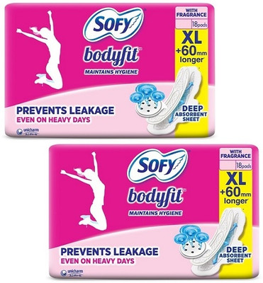 SOFY bodyfit 18+18 pads XL with Deep Absorption Sanitary Pad(Pack of 36)