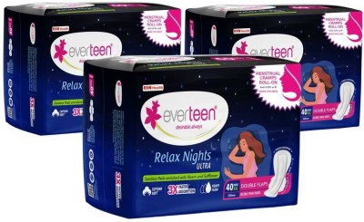 everteen XXL Relax Nights Ultra Thin 40 Sanitary Pads with Menstrual Cramp Roll-On 3 Pack Sanitary Pad(Pack of 120)