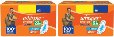 Whisper Choice Ultra 280MM XL - 40+40 Pads Sanitary Pad(Pack of 2)