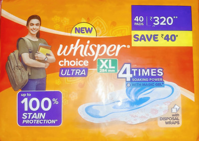 Whisper Choice Ultra XL Wing Sanitary Pad Sanitary Pad(Pack of 40)