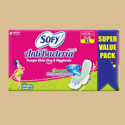 SOFY AntiBacteria Sanitary Pads XL - 48 Pack | Long-Lasting Dryness Sanitary Pad(Pack of 48)