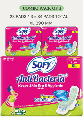 SOFY Antibacteria XL 290 mm – Combo Pack of 3 (28 Pads Each) – Total 84 Pads Sanitary Pad(Pack of 84)