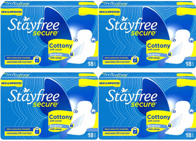 STAYFREE Secure Cottony Soft Regular Sanitary Pad With Wings-18+18+18+18 Sanitary Pad(Pack of 72)