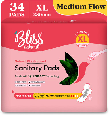 BlissNatural Ultra Soft XL 280mm | Value Pack | Medium Flow | Rash-Free & All Day Comfort Sanitary Pad(Pack of 34)
