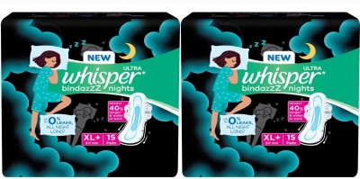 Whisper Ultra bindazzZ Nights 317mm Sanitary Pads for Women, XL PLUS – 15+15 Sanitary Pad  (Pack of 2)
