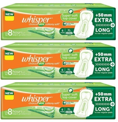 Whisper Choice Aloevera Cottony Soft XL 6+6+6 Pads Sanitary Pad(Pack of 3)