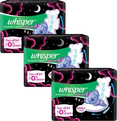 Whisper Bindazzz Night Kola Soft Sanitary Pads (XXXL+-4+4+4) Sanitary Pad(Pack of 3)