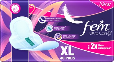 Fem Ultracare XL Sanitary Napkins | Provides Up to 2X More Absorption Sanitary Pad(Pack of 40)