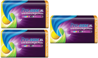 Pro-ease Day & Night (14+6)x3 XL with Extra Night pads Sanitary Pad(Pack of 3)