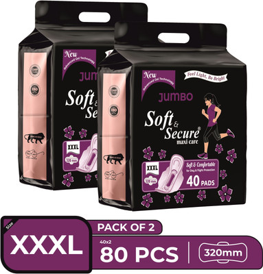 soft & secure JUMBO MAXI DRY PAD COMBO Sanitary Pad (Pack of 80) Sanitary Pad(Pack of 80)