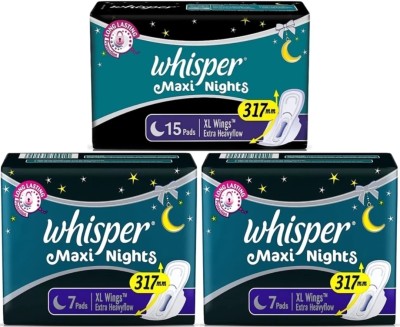 Whisper Maxi Nights XL Wings (15+15+15 pads) EXTRA HEAVY FLOW Sanitary Pad(Pack of 3)