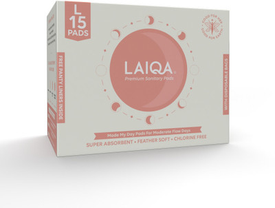 LAIQA Rash Free Moderate Flow Day Sanitary Pads|Made with Natural Fibers|Chemical-Free Sanitary Pad(Pack of 15)
