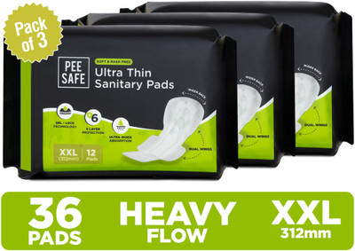 Pee Safe Ultra Thin Sanitary Pad for Women XXL Cottony Soft Dual Wings Rash Free Periods Sanitary Pad(Pack of 36)