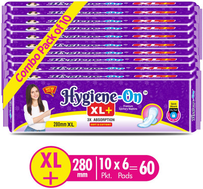 Hygiene-On XL+ Combo of 10 Sanitary Pad(Pack of 60)