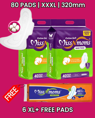 MISS N MOMS COTTON SOFT, XXXL(80 PADS, 320mm) combo & pack of-2, for heavy flow period pads Sanitary Pad(Pack of 80)