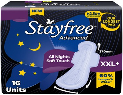 STAYFREE Advanced All Nights XXL+ | Odor Control | Absorbs 2x more | Ultra Thin Pads Sanitary Pad(Pack of 16)