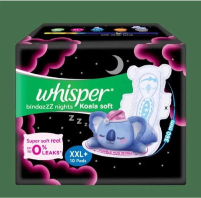 Whisper BindazzZ Night Koala Soft 360 mm XXL+ 10 Count Sanitary Pad (Pack of 10)