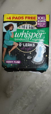 Whisper BINDAZZZ NIGHT HEAVY FLOW 40+4 PIECE AA7 Sanitary Pad