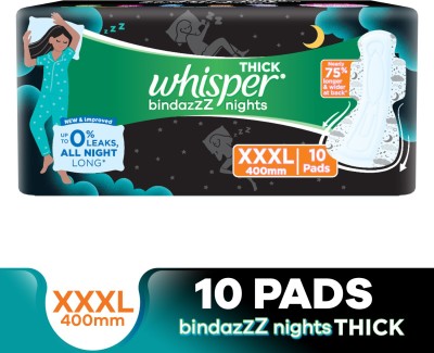Whisper BINDAZZZ NIGHTS XXXL, UPTO 0% LEAKS ALL NIGHT LONG Sanitary Pad(Pack of 10)