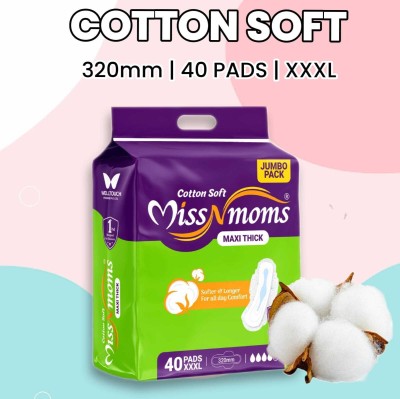 MISS N MOMS COTTON SOFT, XXXL(40 PADS, 320mm) Extra soft pads, combo & pack of-1 cotton pads Sanitary Pad(Pack of 40)