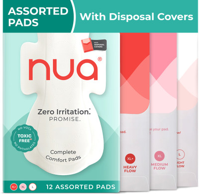 Nua Complete Comfort Pads (3XL+,5XL,4L)With Disposal Covers| Zero Irritation Promise Sanitary Pad(Pack of 12)