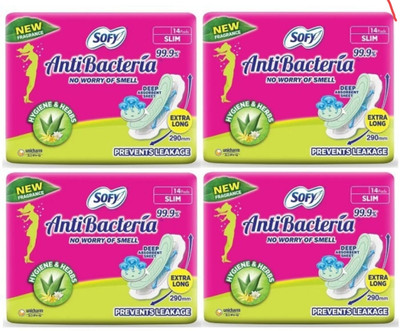 SOFY Antibactiria 14+14+14+14 Pads Sanitary Pad(Pack of 4)